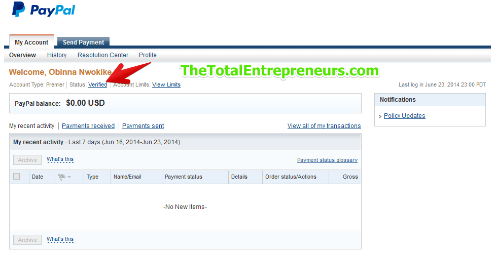 paypal account