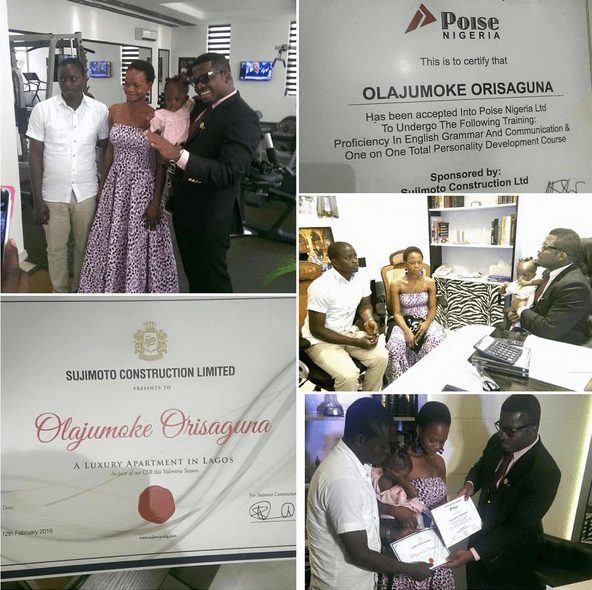 Olajumoke taking delivery of her apartment and internship certificate