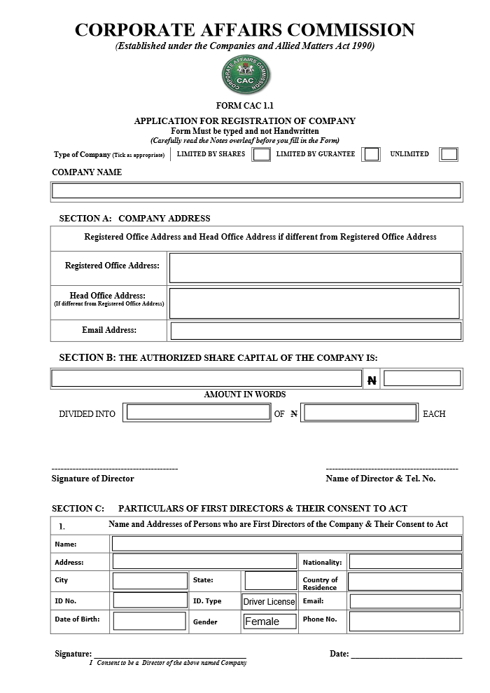 Just One Consolidated CAC Form Needed to Incorporate your Business in Nigeria: See Form Sample