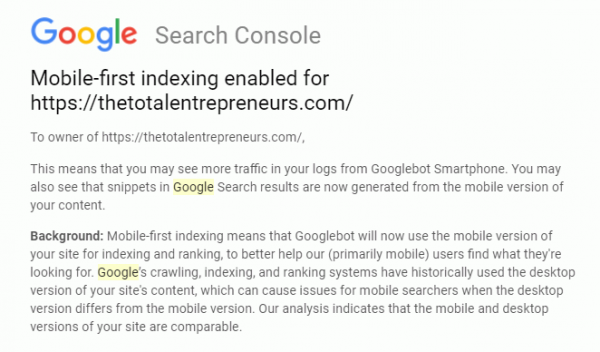 Google First Indexing for the total entrepreneurs