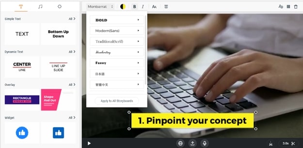 Choose between different fonts and text animations